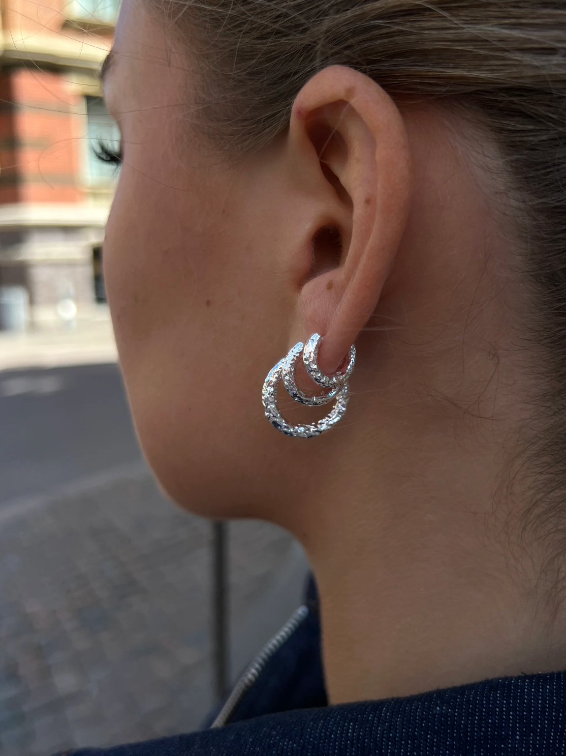 3-Pack Textured Hoops Silver