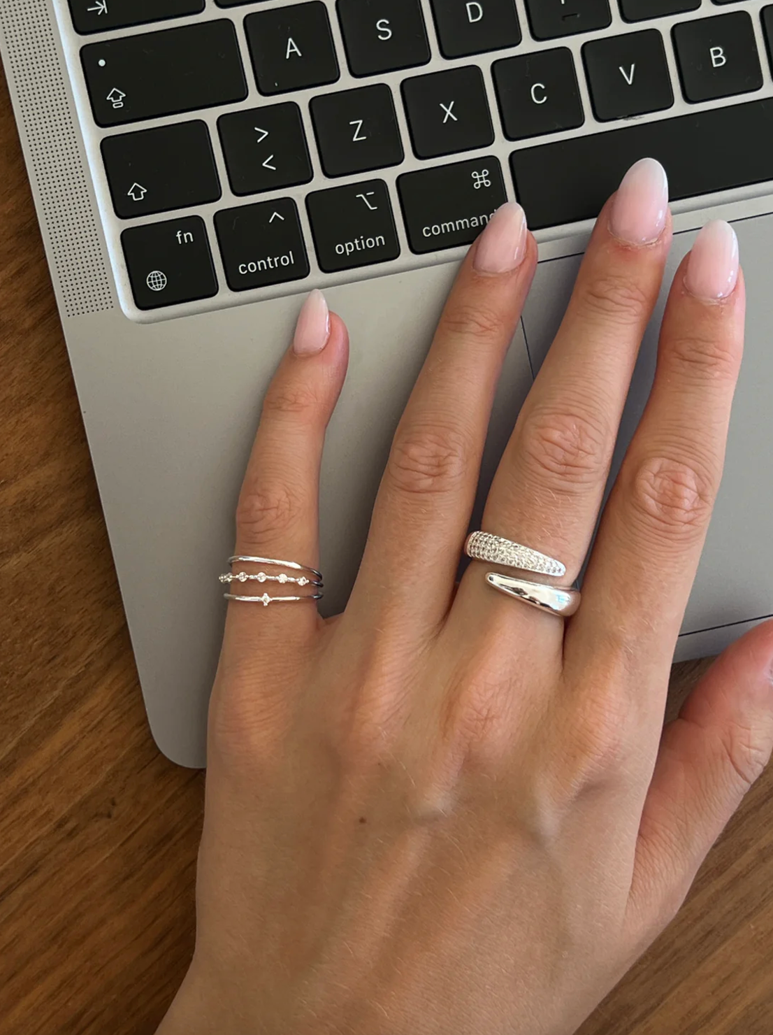 Adjustable Duo Zirconia Ring Silver