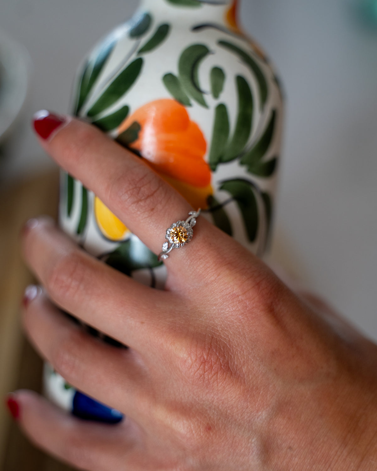 Yellow Mossanite Flower Ring