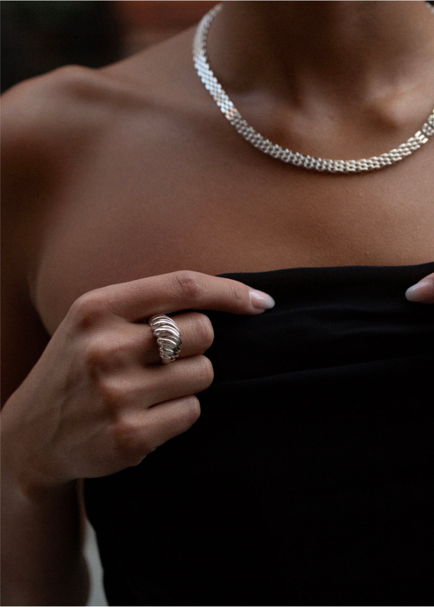 Retro Croissant Ring Silver