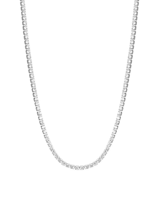 Thin Tennis Necklace Silver