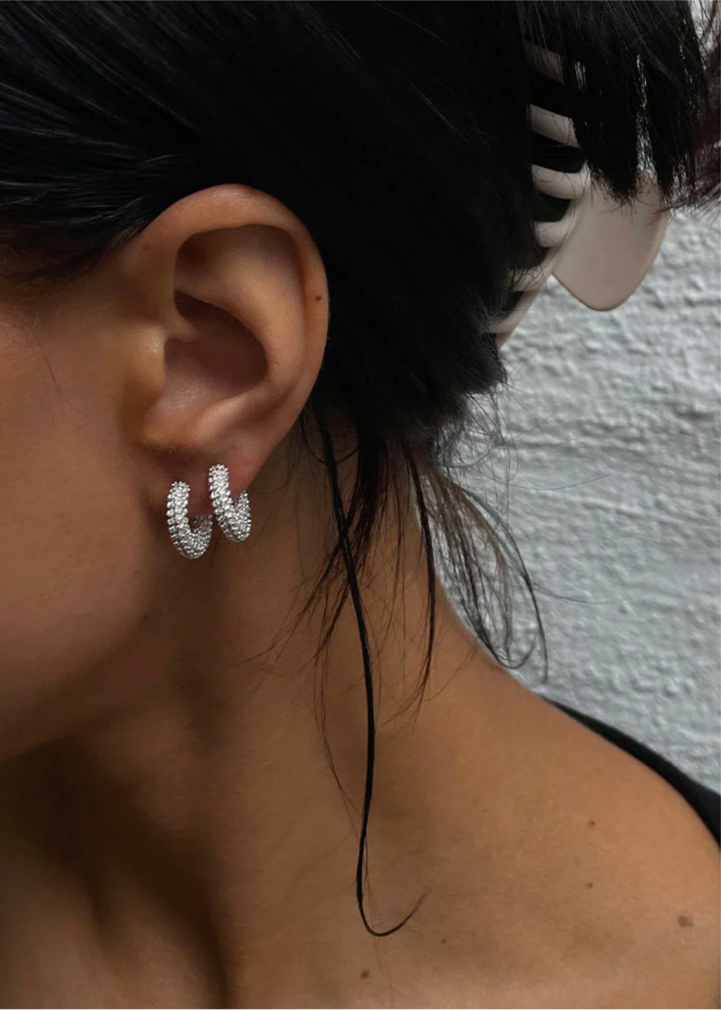 15mm Pave Hoops Silver