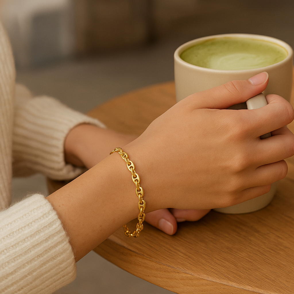 Gold Coffee Bean Bracelet 6mm