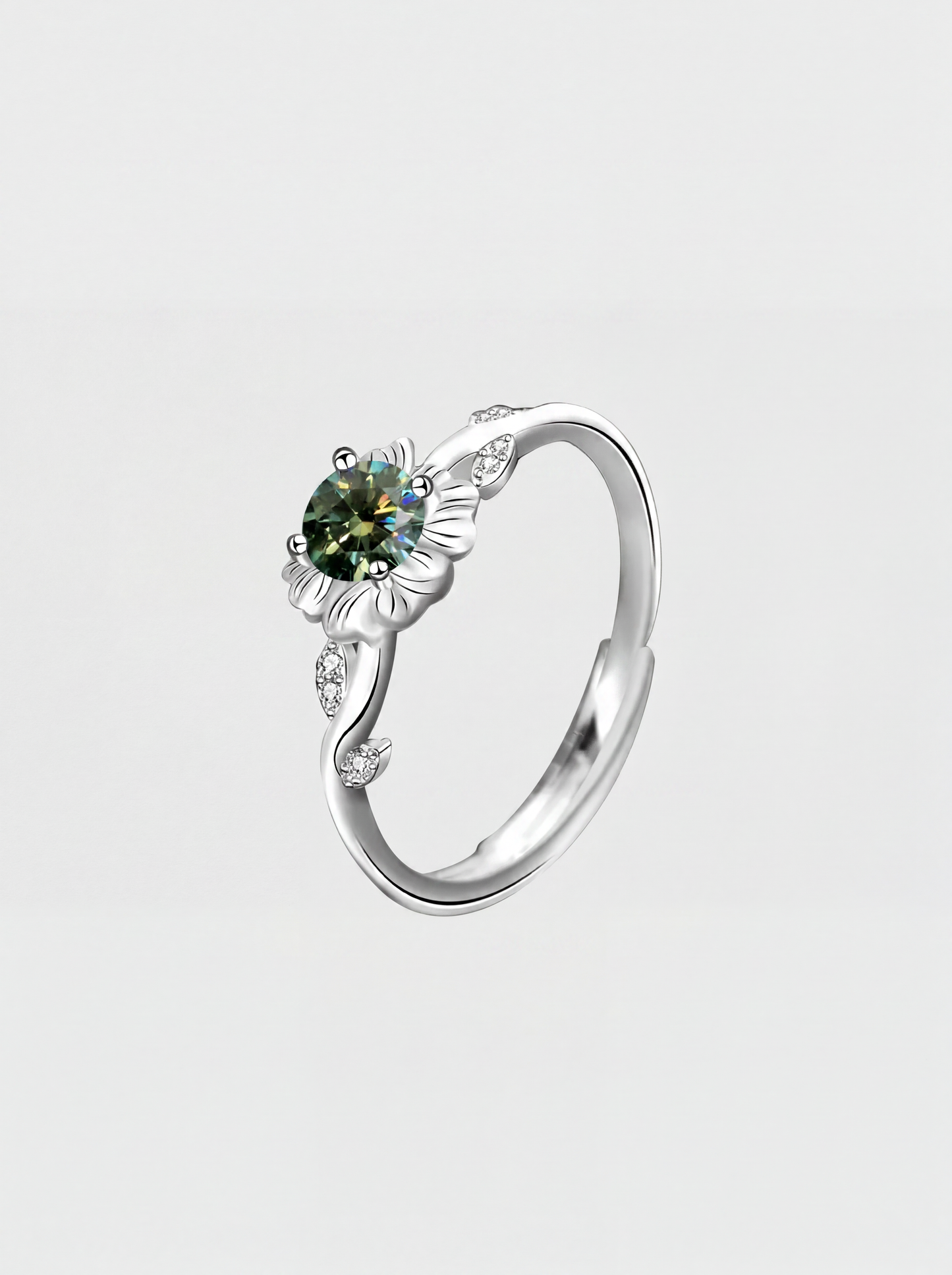 Green Mossanite Flower Ring