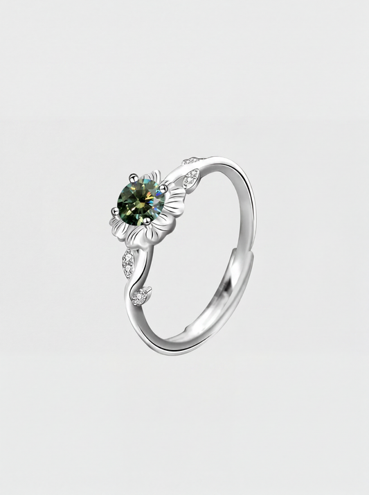 Green Mossanite Flower Ring