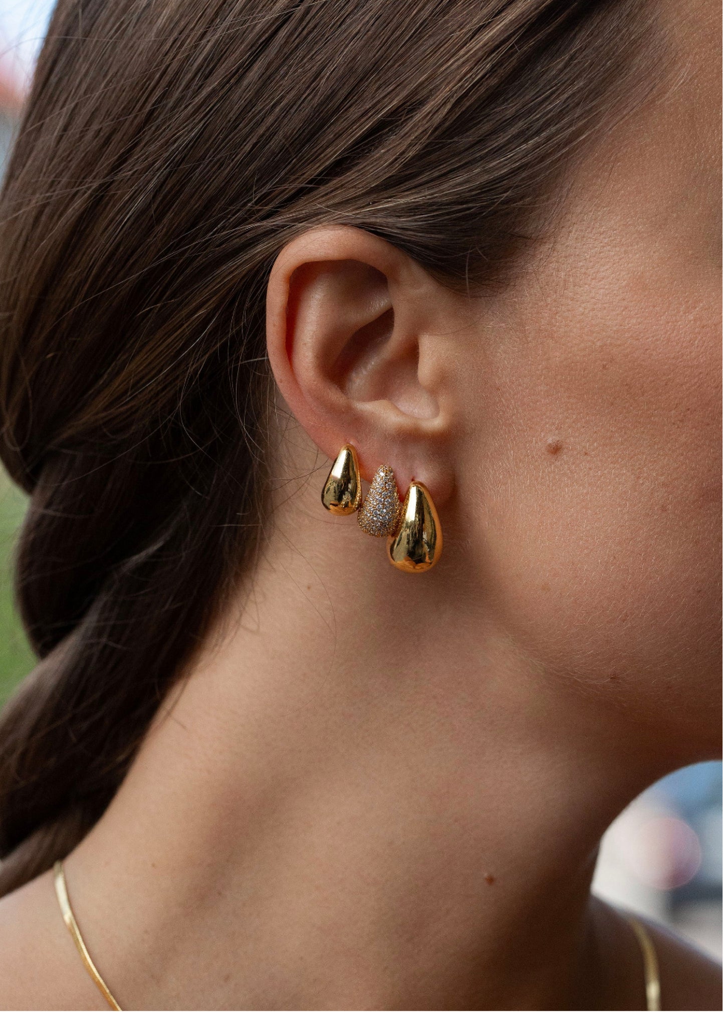 Mini Pave Drop Earrings Gold