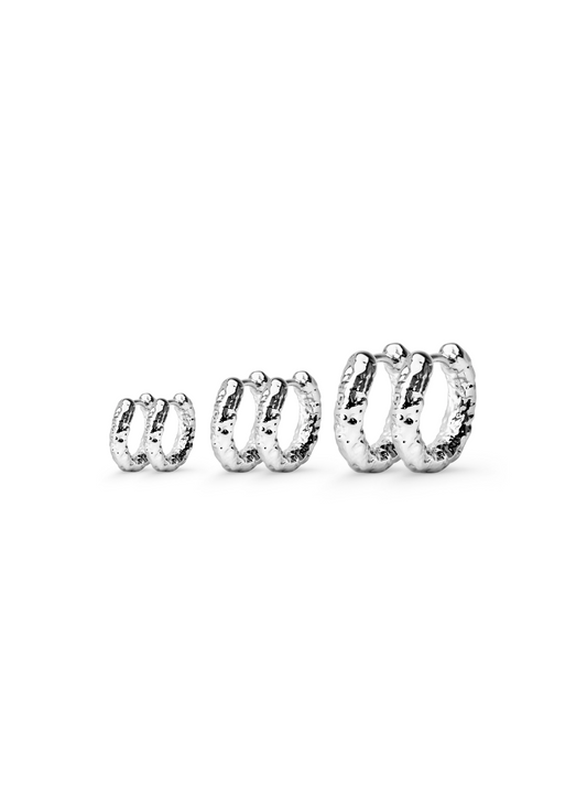 3-Pack Textured Hoops Silver