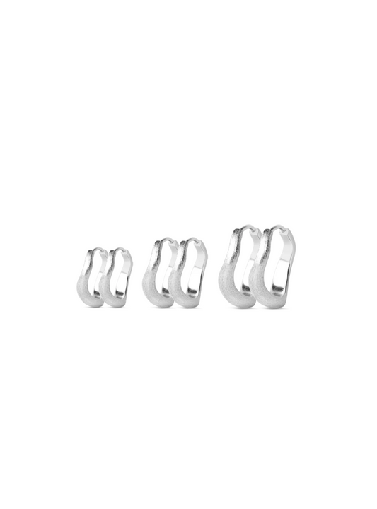 3-Pack Brushed Wavy Hoops Silver