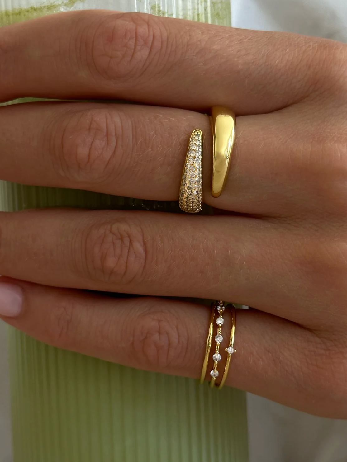 Adjustable Duo Zirconia Ring Gold