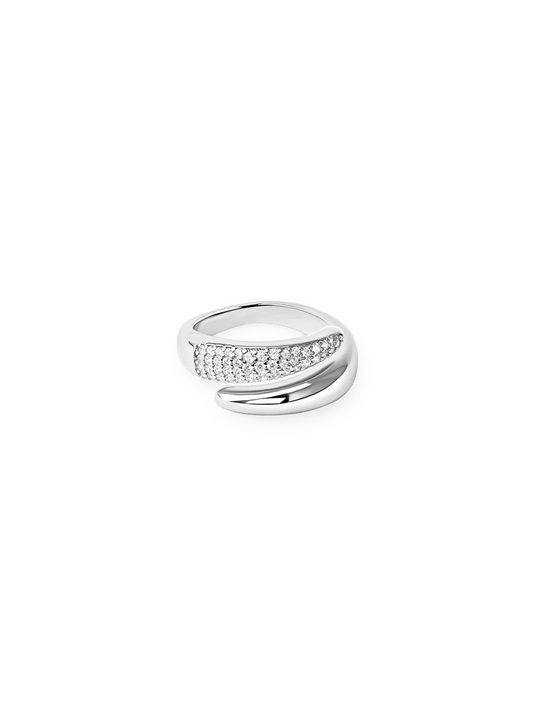 Adjustable Duo Zirconia Ring Silver