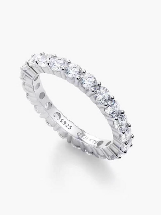 Ribbed Zirconia Ring Silver