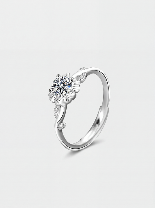 White Mossanite Flower Ring
