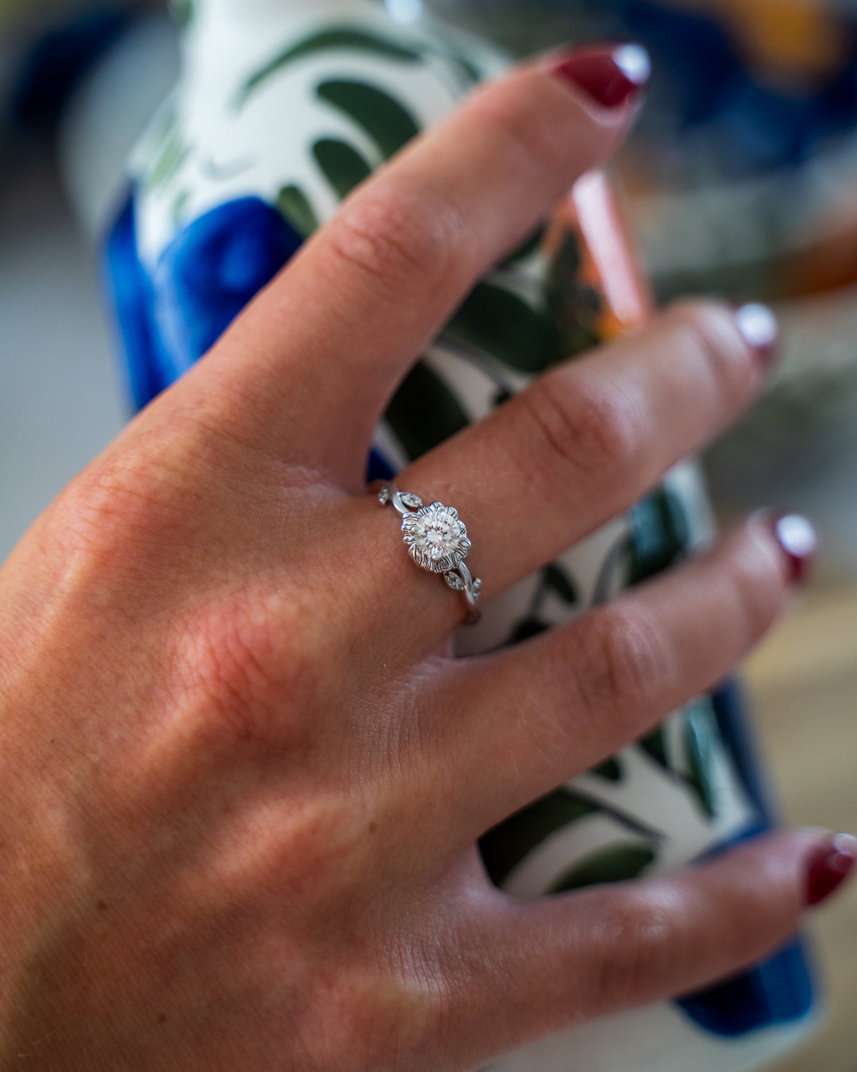 White Mossanite Flower Ring