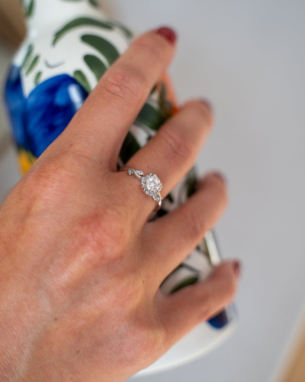 White Mossanite Flower Ring