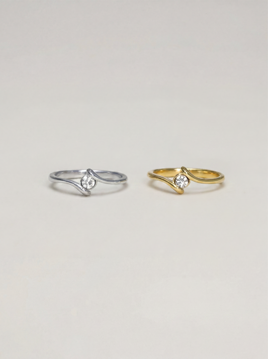 White Stone Steel Ring