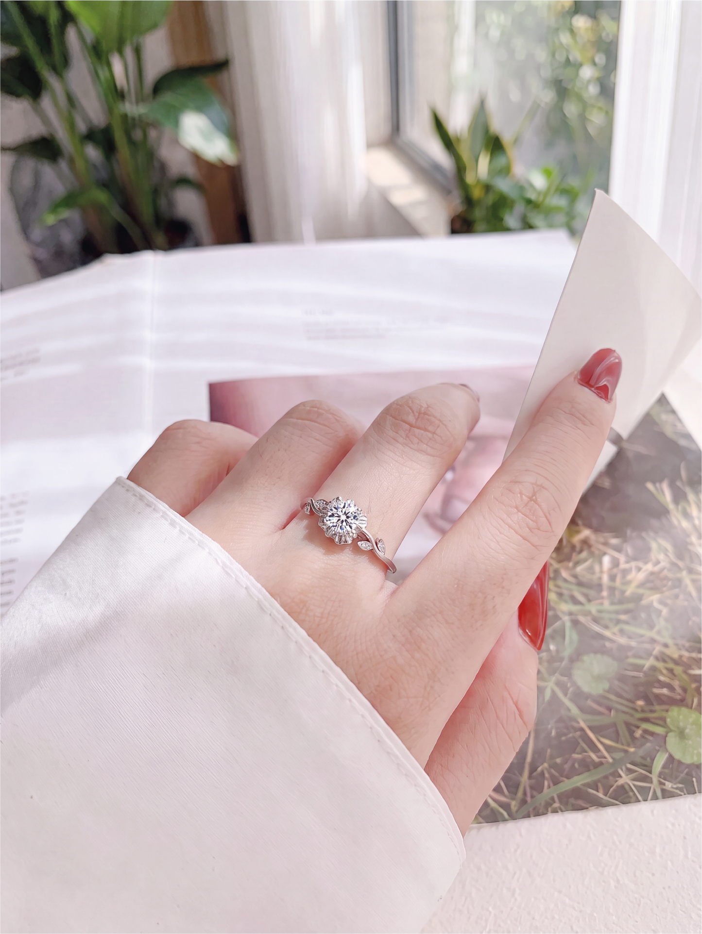 White Mossanite Flower Ring