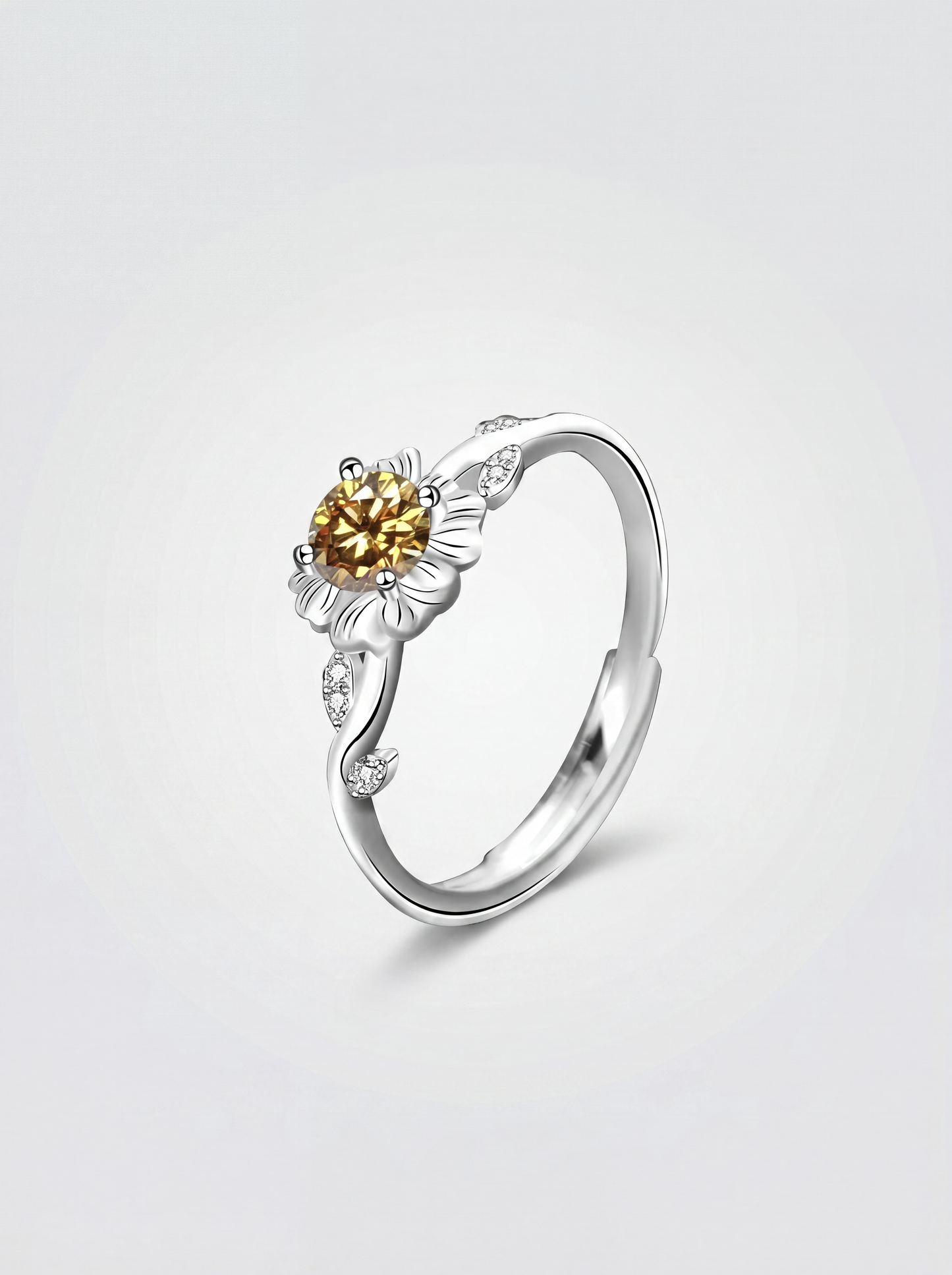 Yellow Mossanite Flower Ring