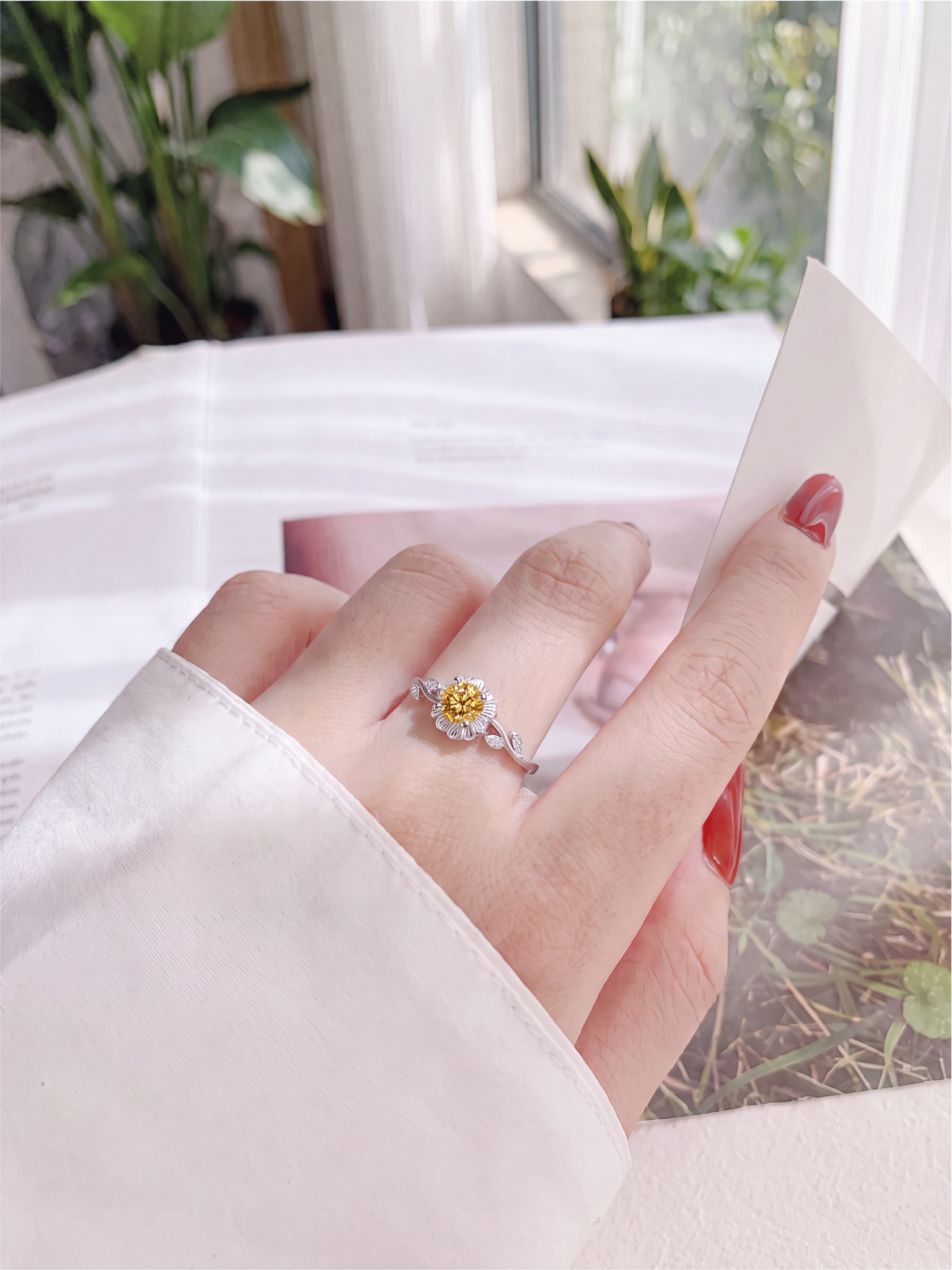 Yellow Mossanite Flower Ring