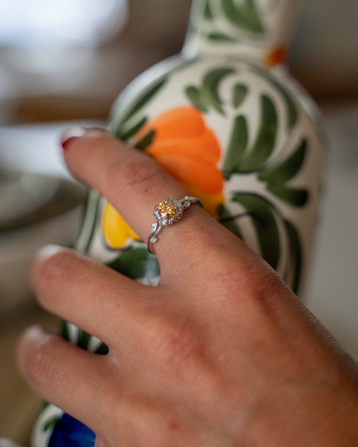 Yellow Mossanite Flower Ring