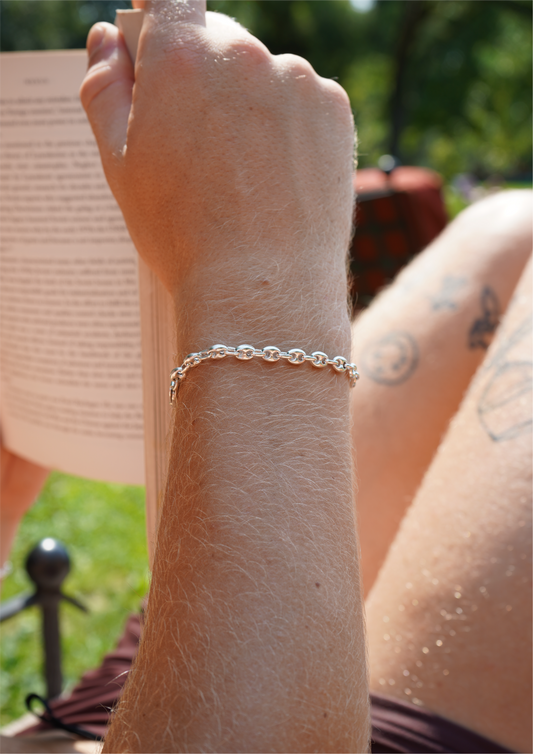 6mm Coffee Bean Bracelet Silver