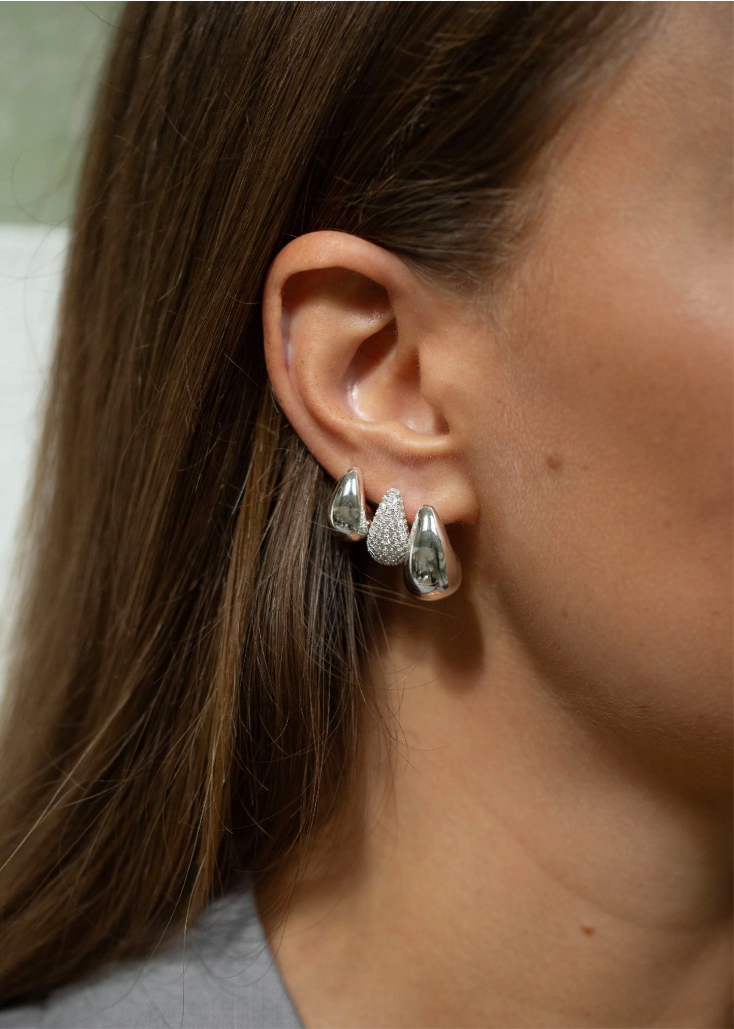 Mini Pave Drop Earrings Silver