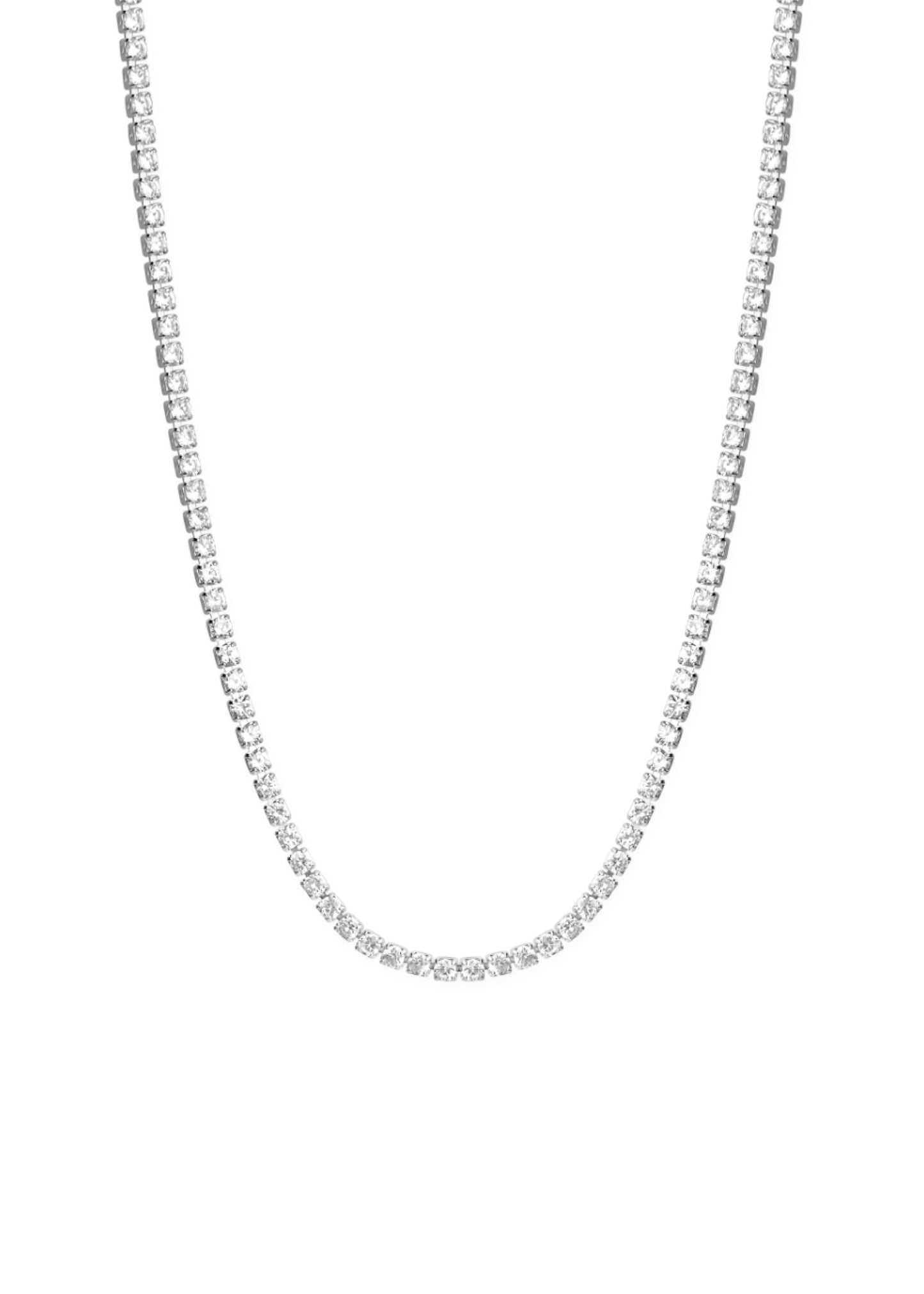 Thin Tennis Necklace Silver